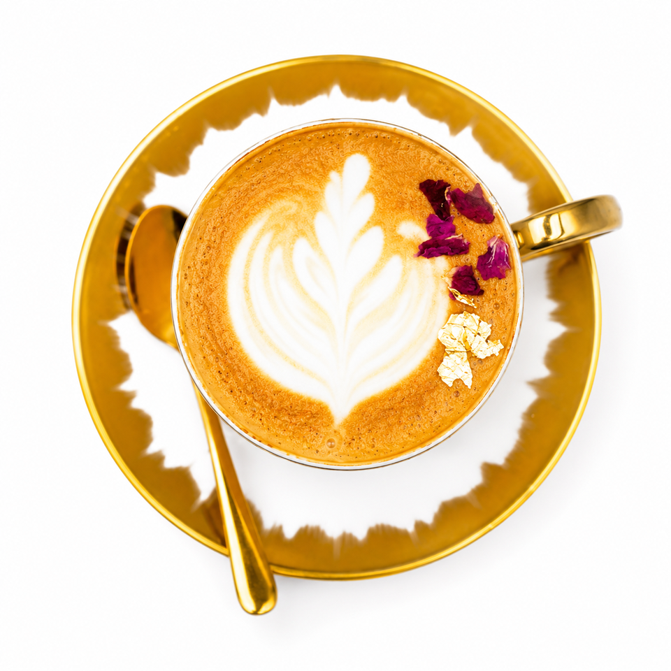 24k Cappuccino in a gold-trimmed cup
