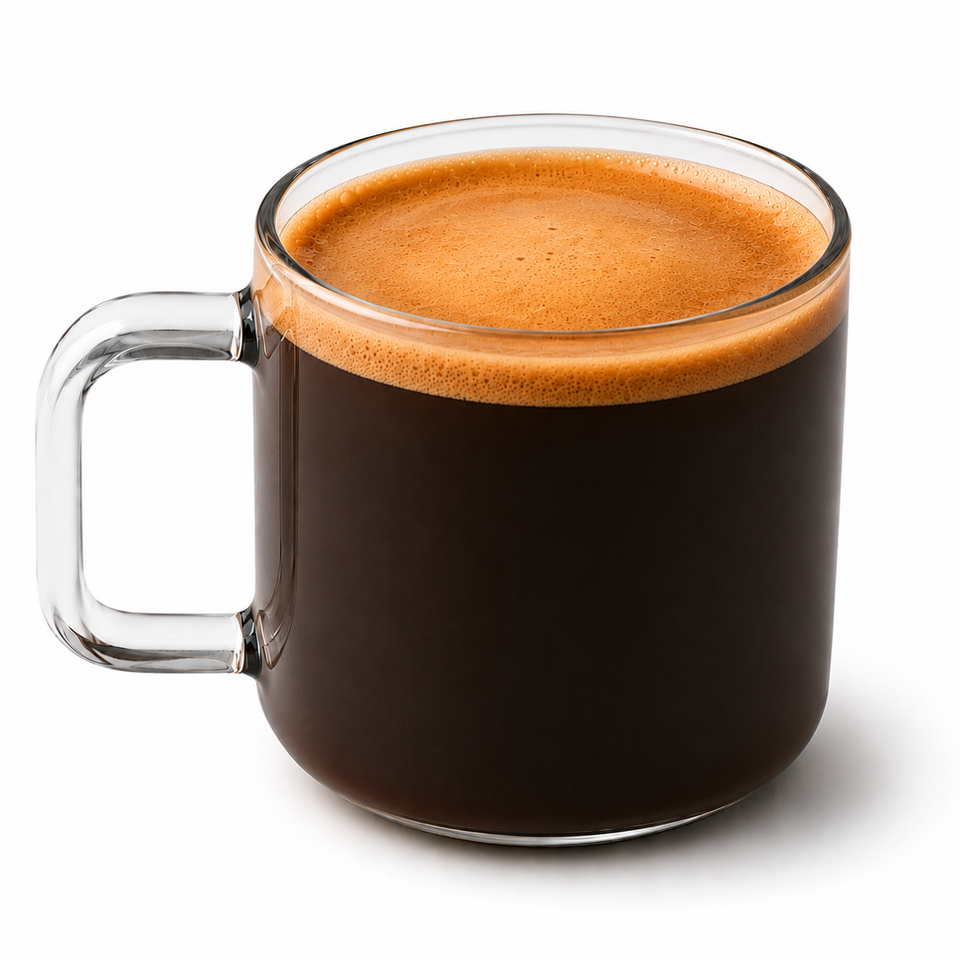 Americano in a glass mug
