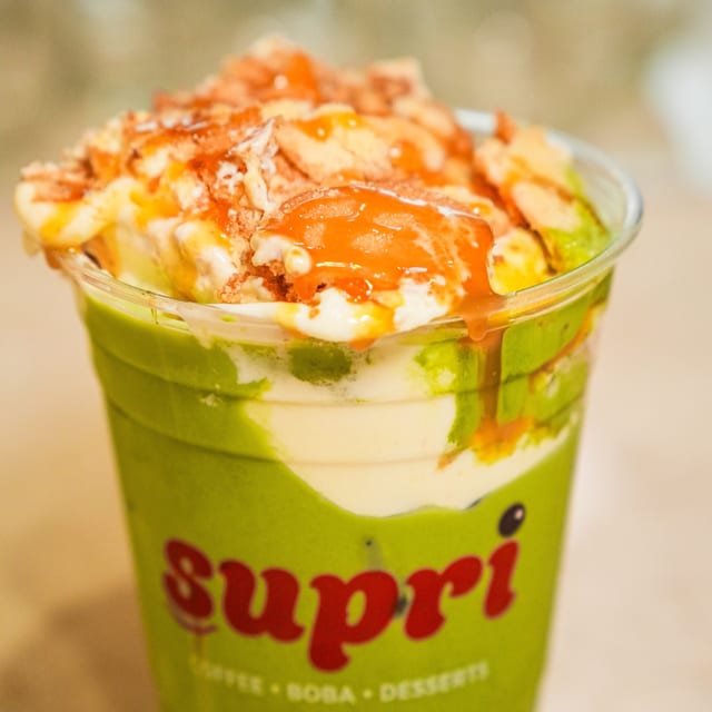 Iced banana pudding matcha.