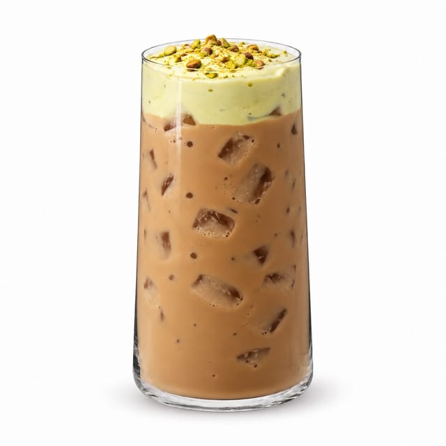 Iced pistachio affair with pistachio cream top.