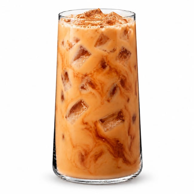 Iced chai latte no cream top.